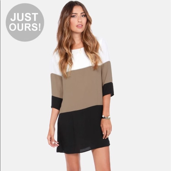 Lulu’s Citrus‎ Grove Taupe Color Block Shift Dress - Picture 1 of 8